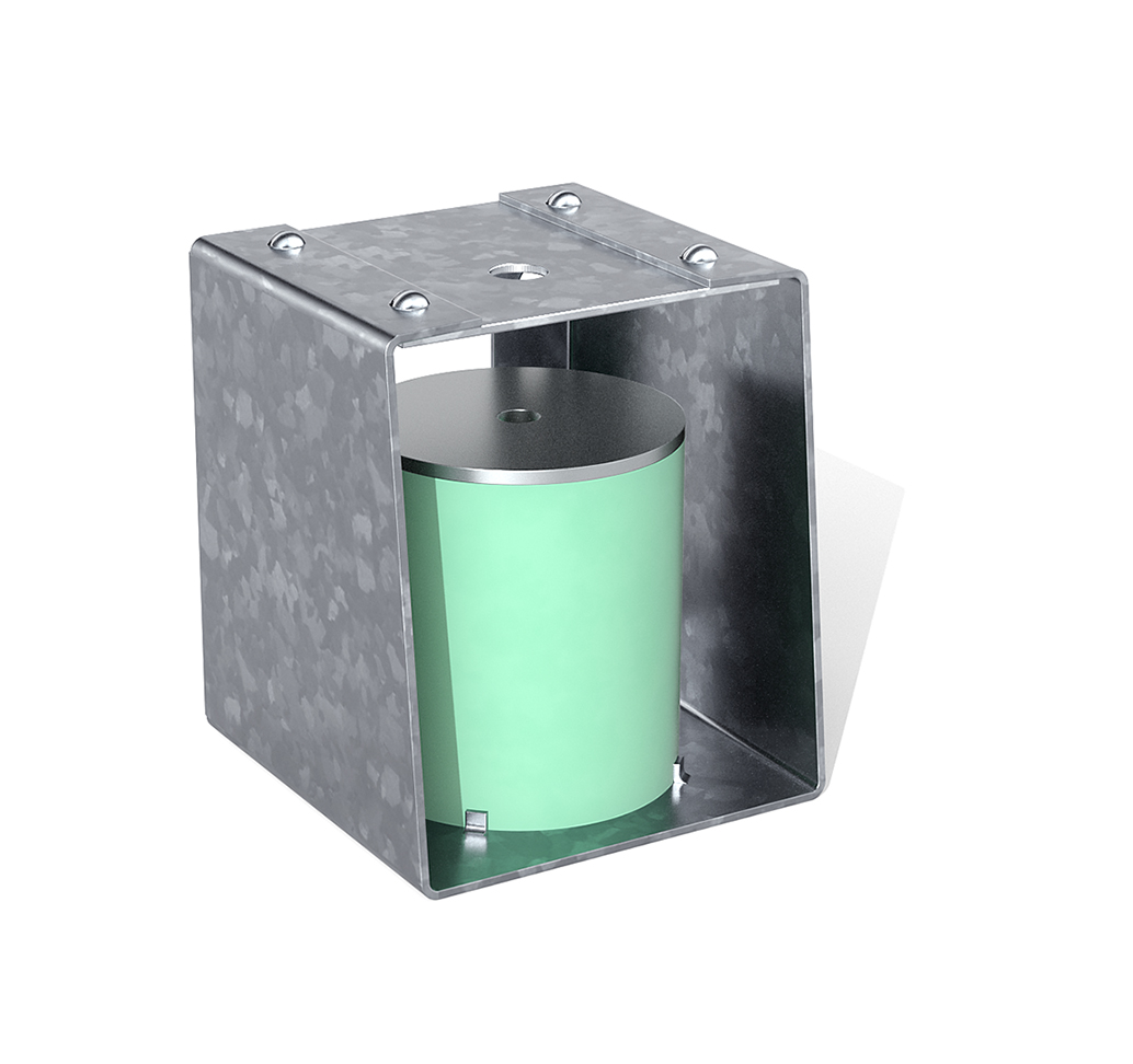 Acoustic ceiling hanger VT-MCH. Suspends equipment or other installations and reduces vibrations and structure borne noise. An EPD-certified product.