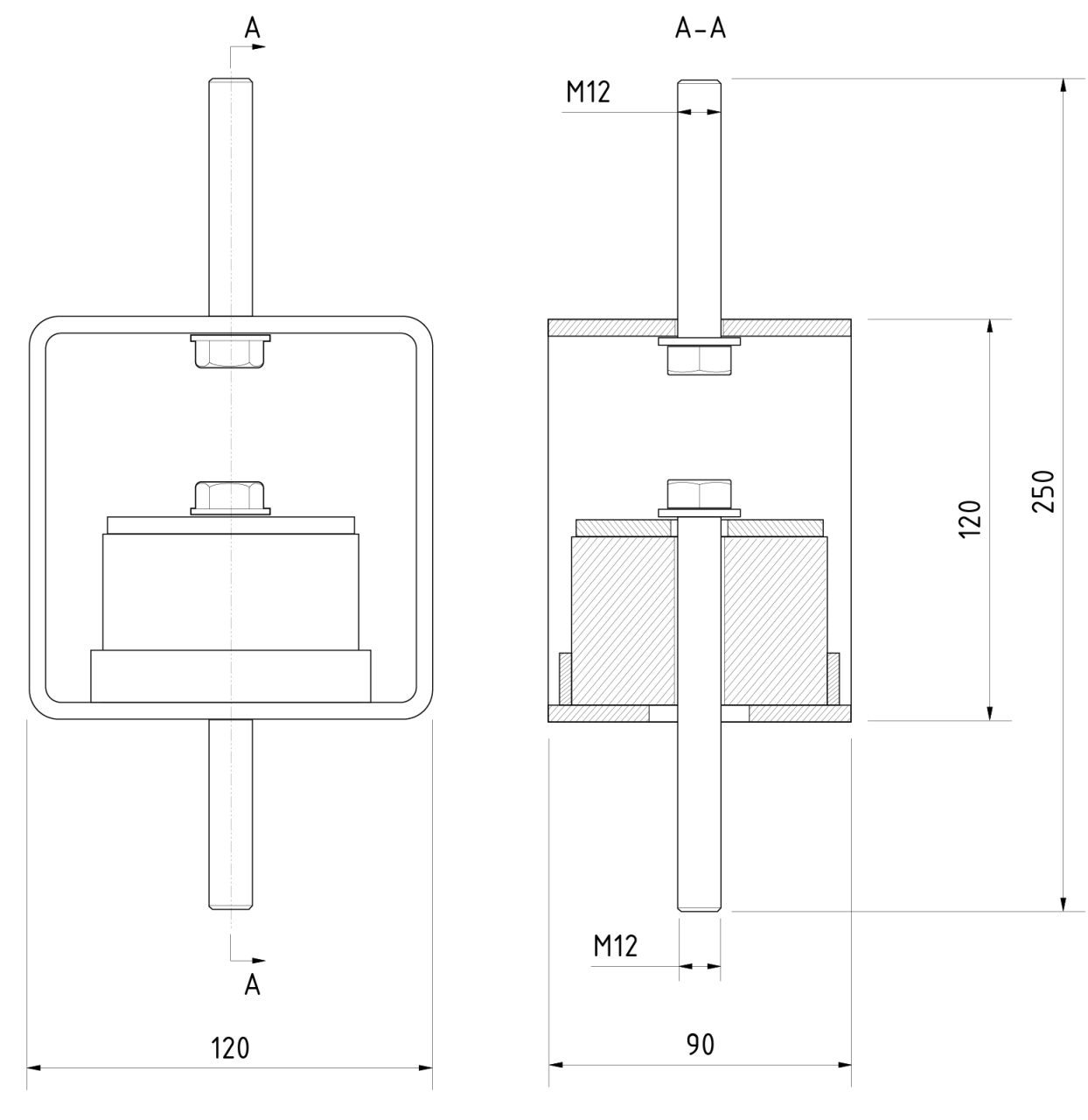 Technical drawing of the ceiling hanger VT-RFH