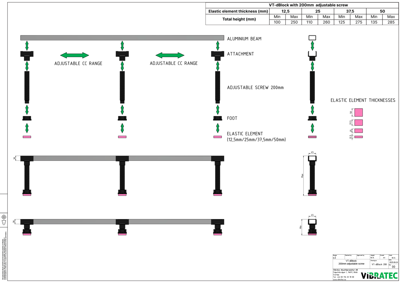 Dimensions: VT-dBlock is available with two different lengths for the adjustment screws. If you need the lowest build height from us then you need the 200 mm long adjustment screw.