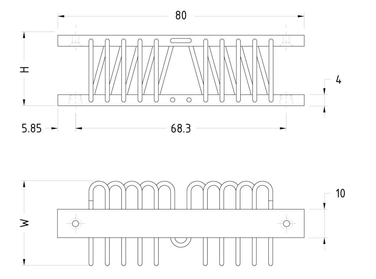 A technical drawing of wire rope isolator A01. The wire is ca 1 mm thick.