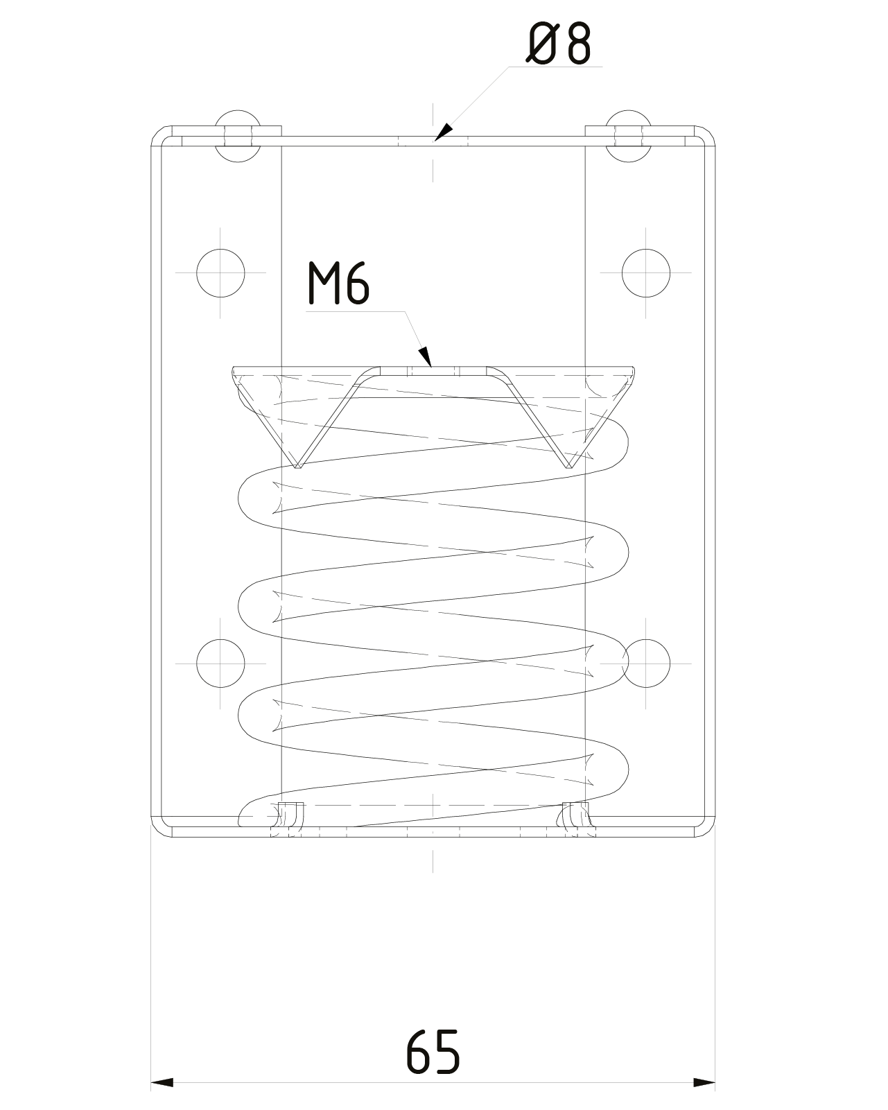 Technical drawing of the suspended Ceiling Pendant VT-MSH from Vibratec. This system has a spring isolator.