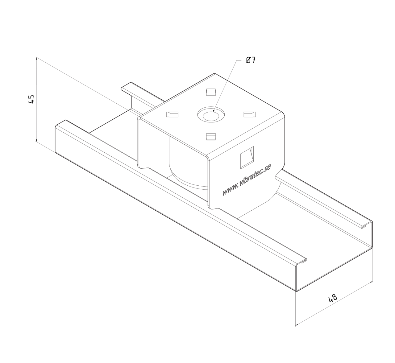 A technical drawing in perspective of a section of our ceiling system VT-SFC