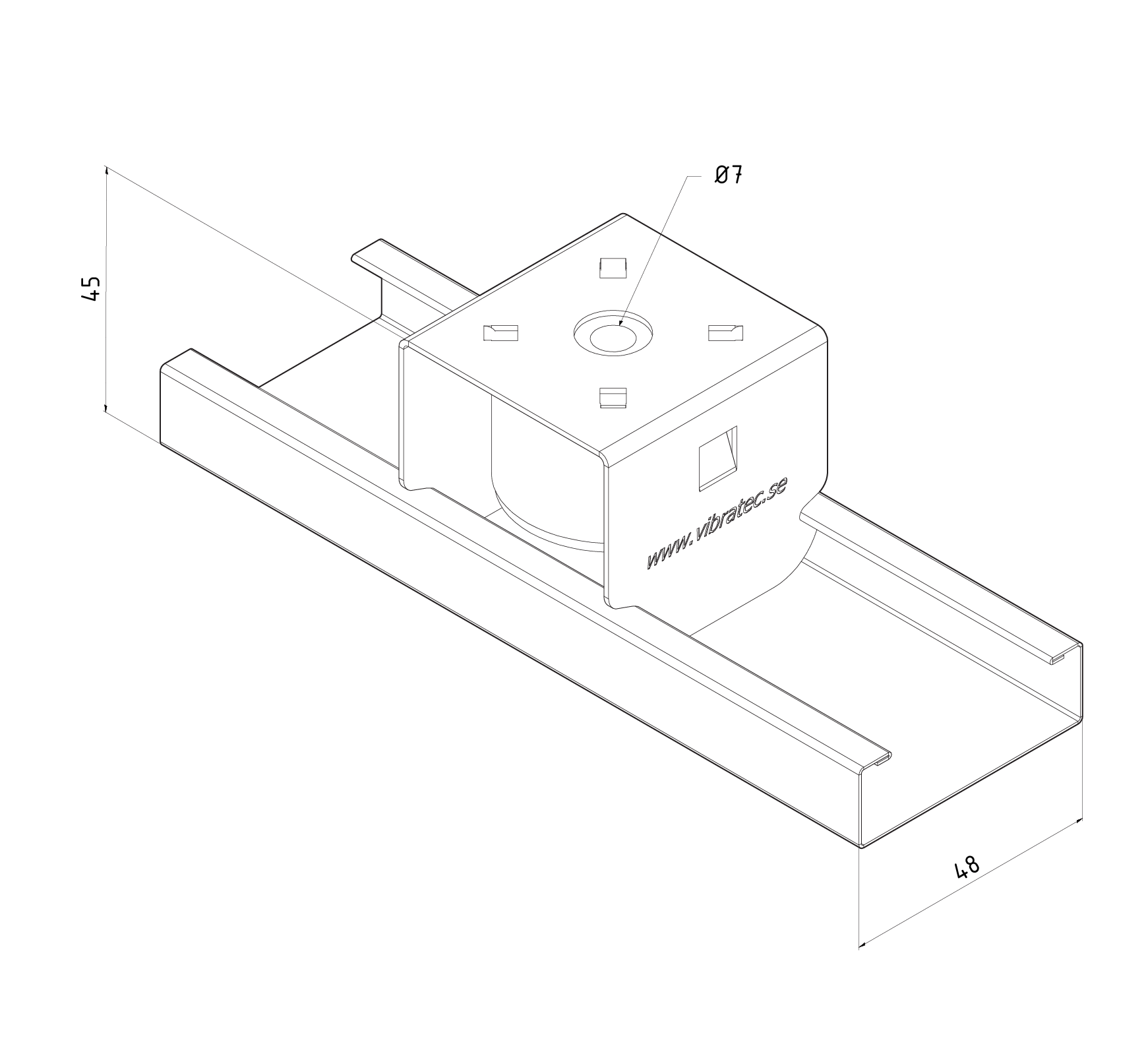 A technical drawing in perspective of a section of our ceiling system VT-SFC