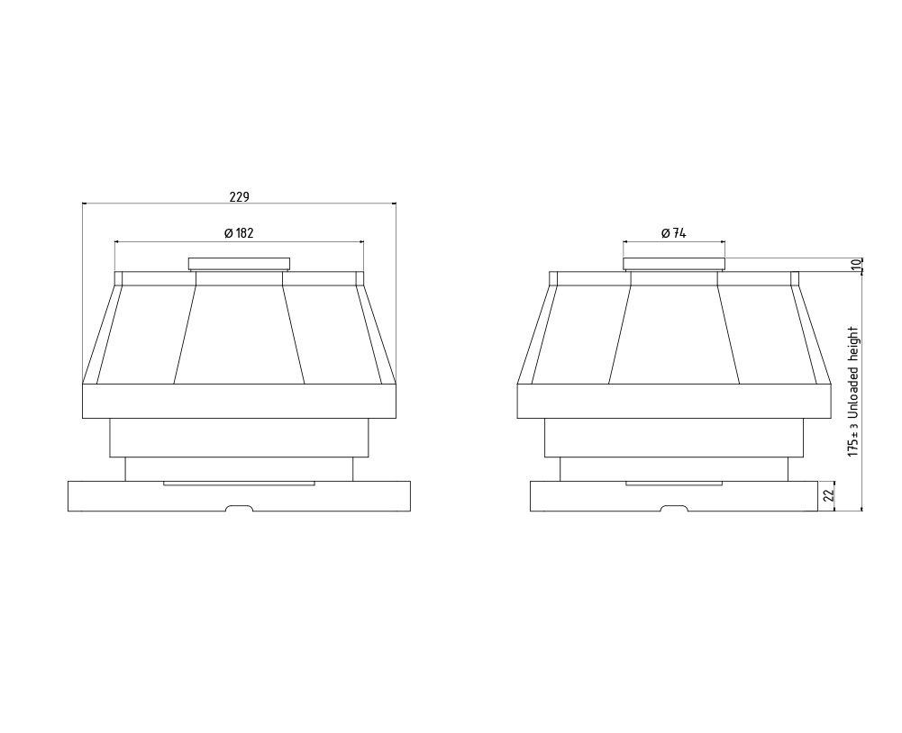 Elastomer mount HD-marine, technical drawing of sideview