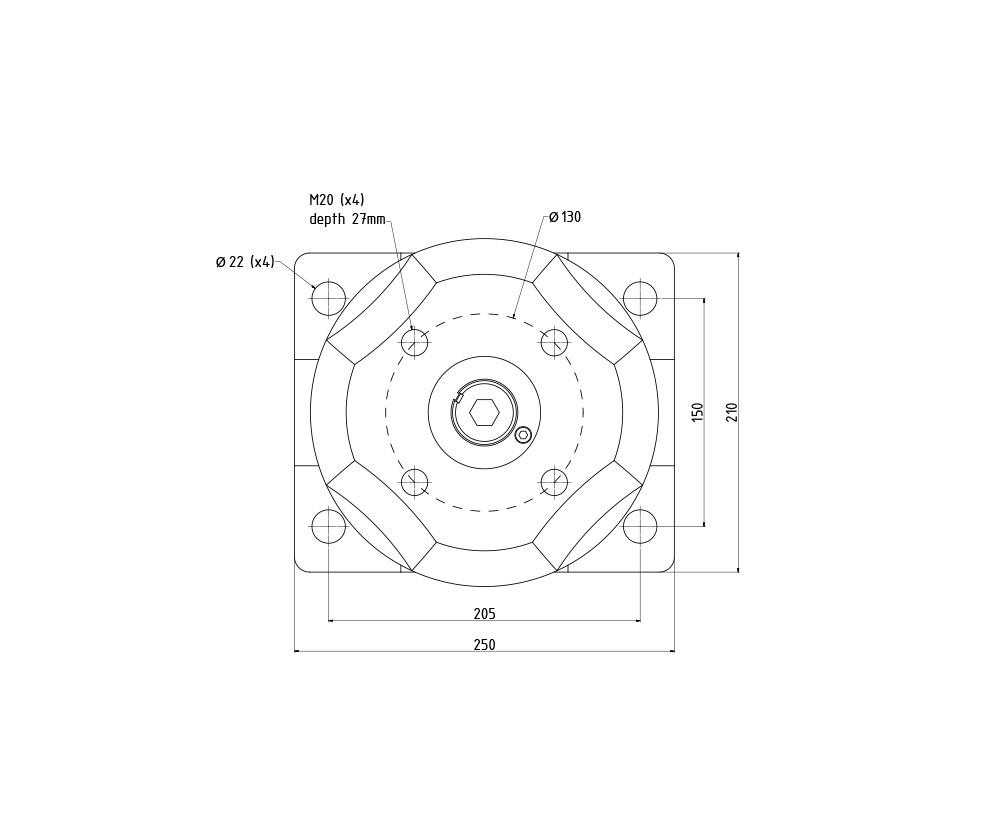 Elastomer mount HD-marine, technical drawing