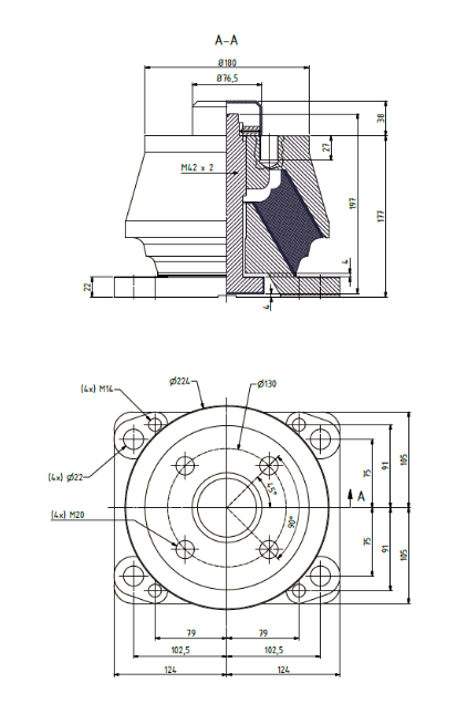 Elastomer mount HD-marine, technical drawing
