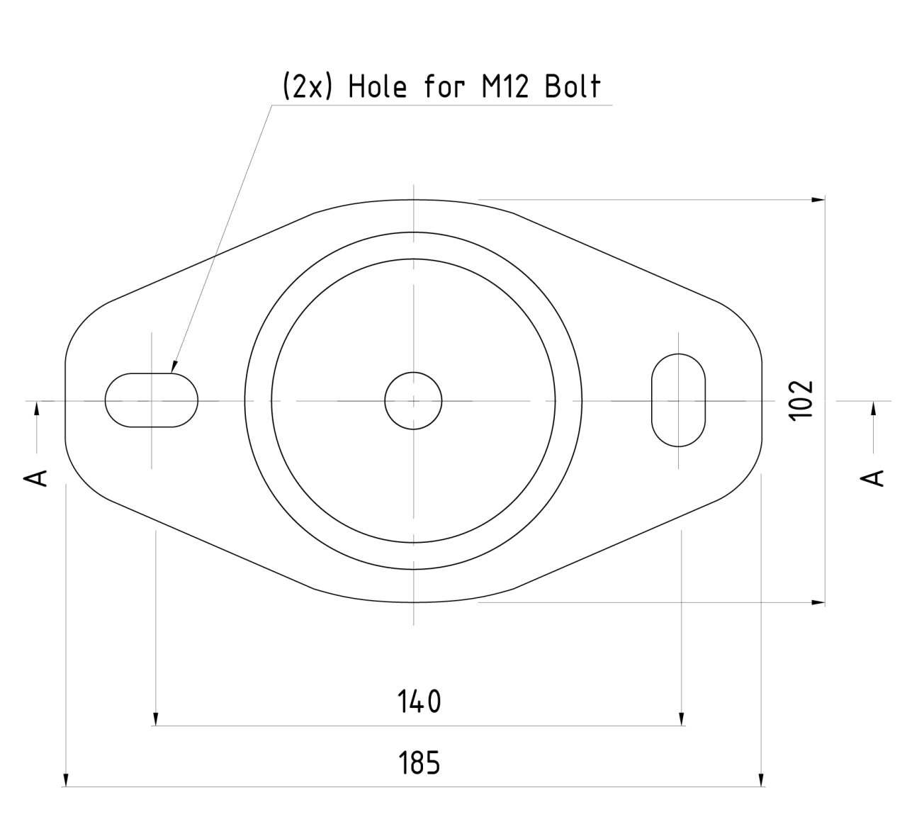 A technical drawing of Vibrates spring isolator VT41XX from the top view
