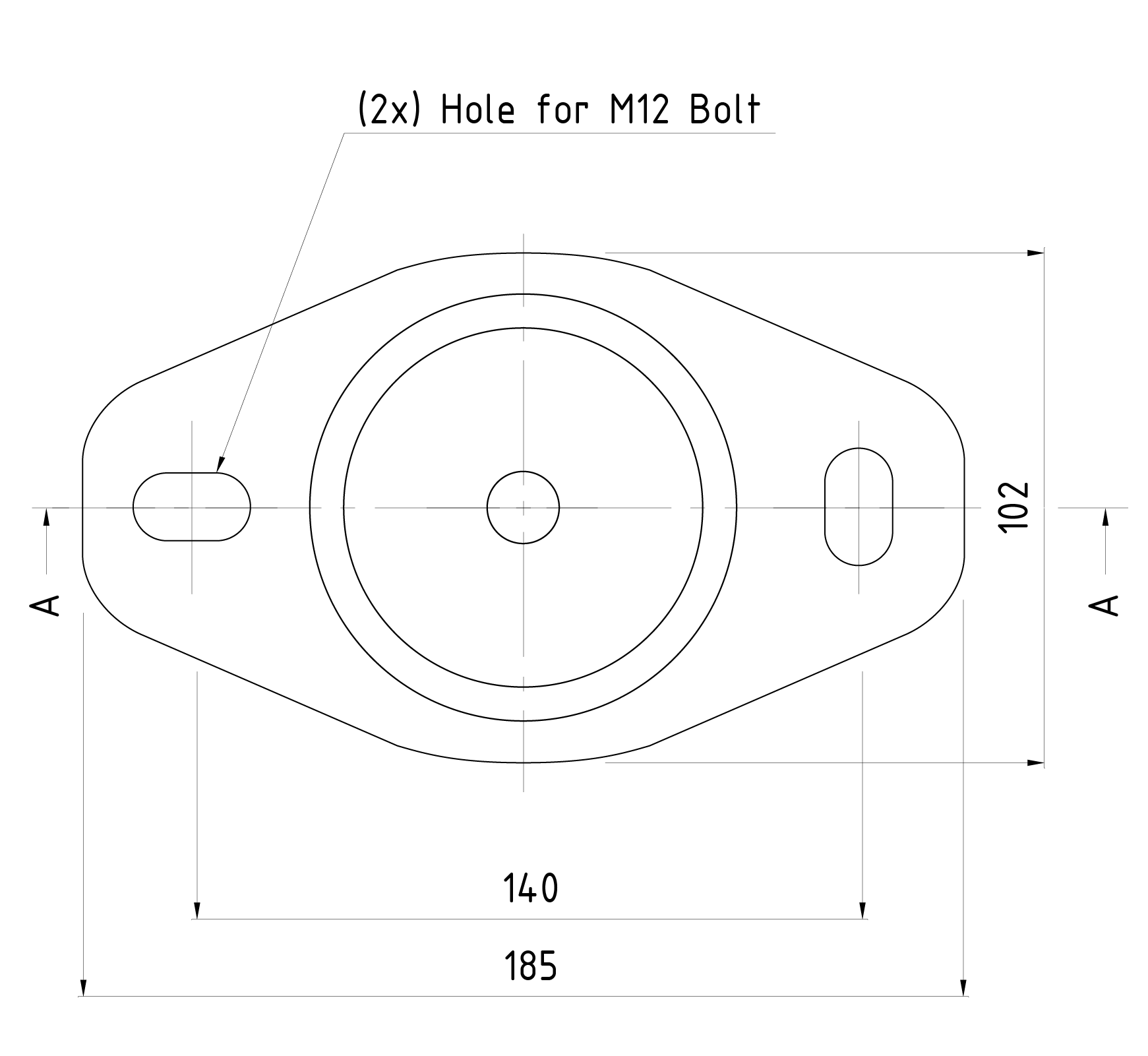 A technical drawing of Vibrates spring isolator VT41XX from the top view