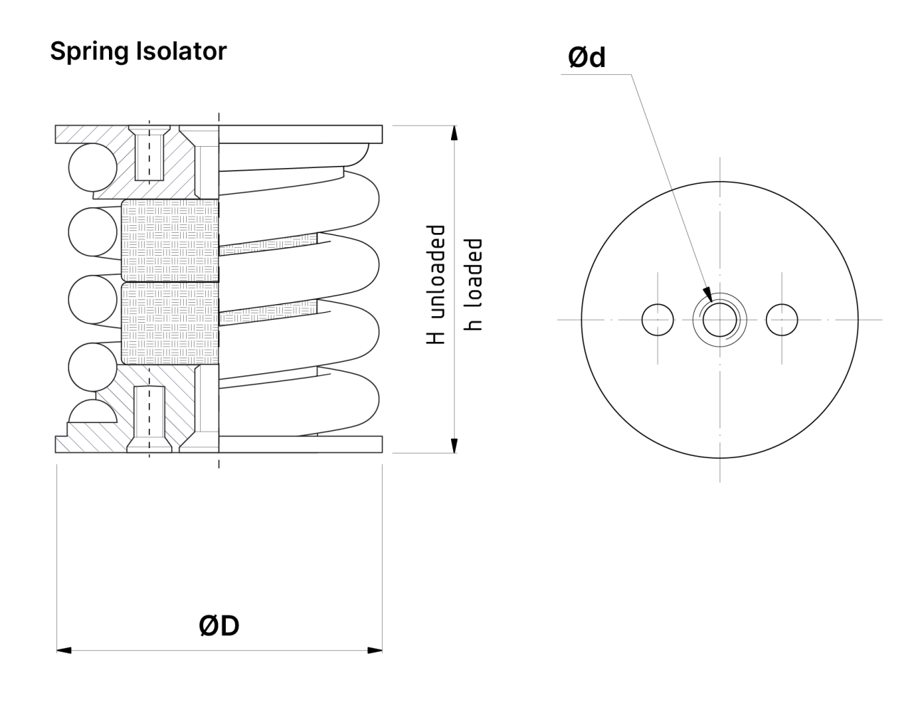 A technical drawing of our VT44XX-DM series spring isolator.