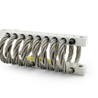 A picture of a wire rope isolator used for shock and vibration damping. This isolator WRI - A8 has a wire 8 mm in diameter.
