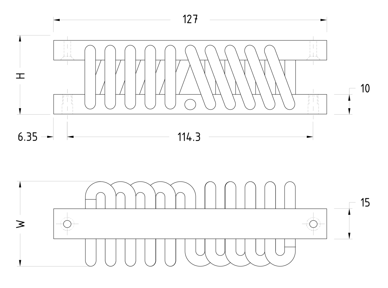 A technical drawing of wire rope isolator A05. The wire is ca 5 mm thick.