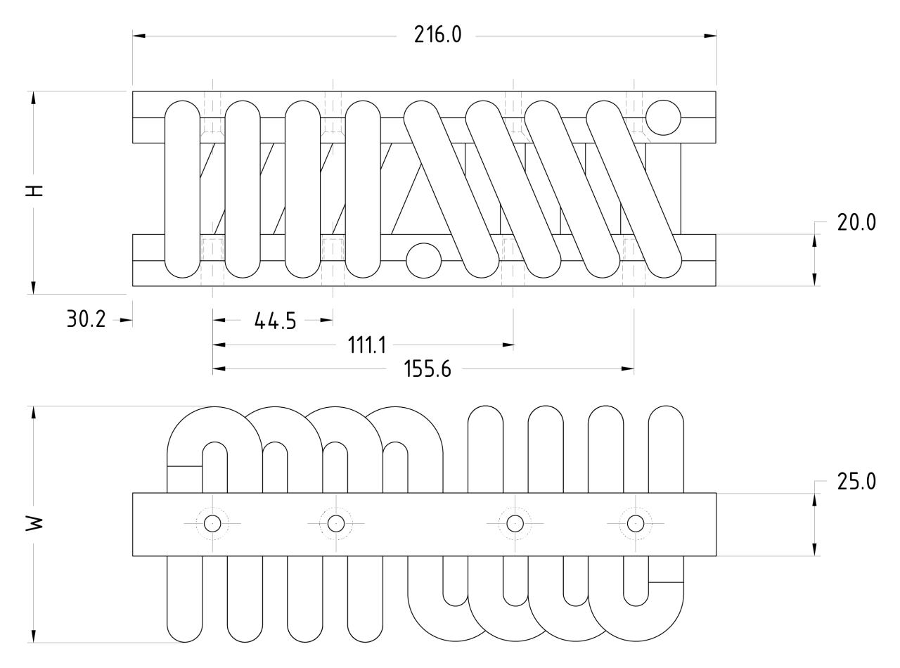 A technical drawing of wire rope isolator A13. The wire is 13 mm thick.