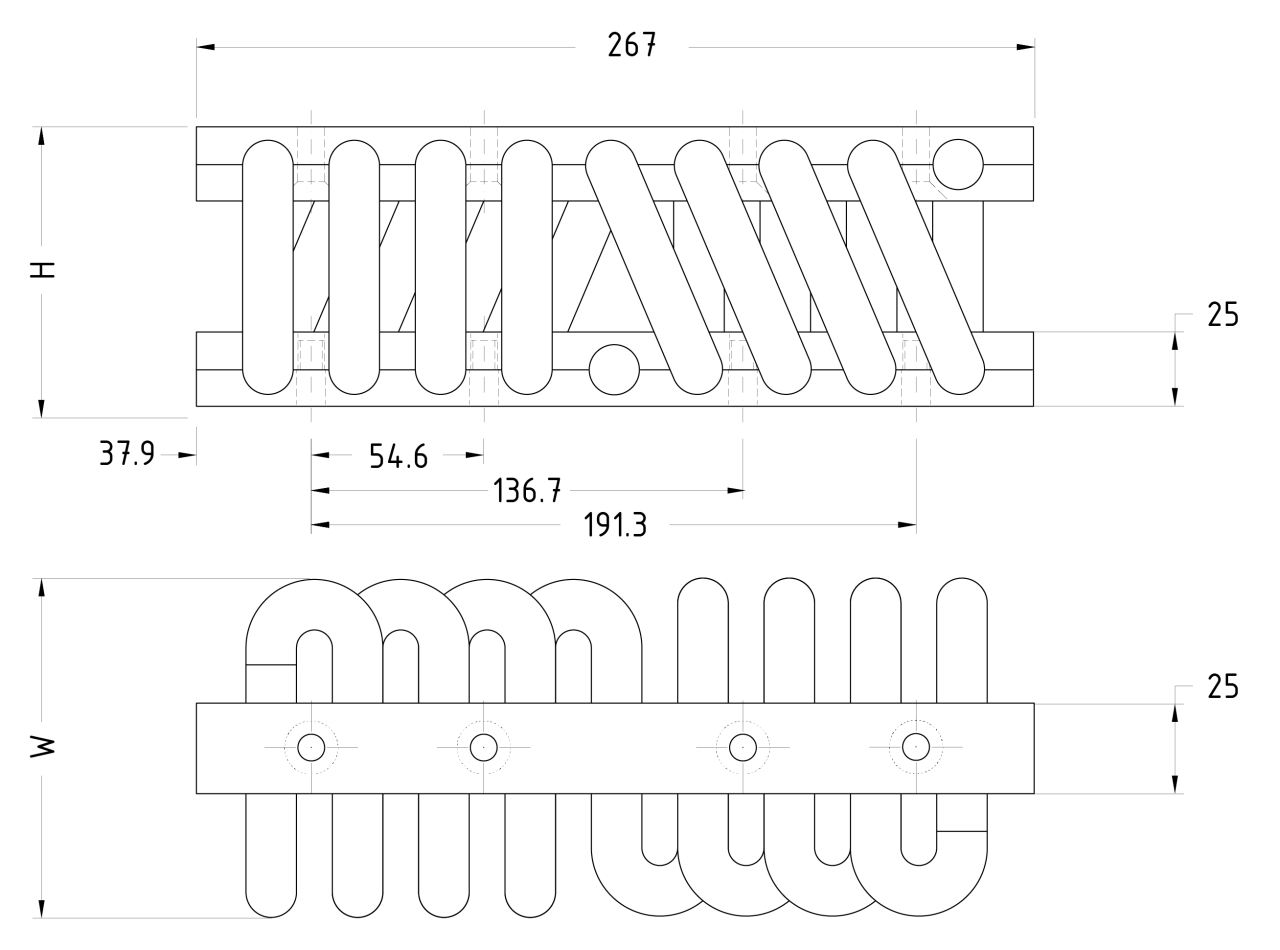 A technical drawing of wire rope isolator A16. The wire is 16 mm thick.