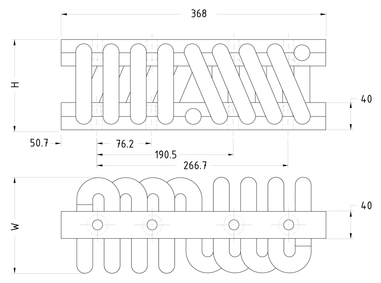 A technical drawing of wire rope isolator A22. The wire is 22 mm thick.