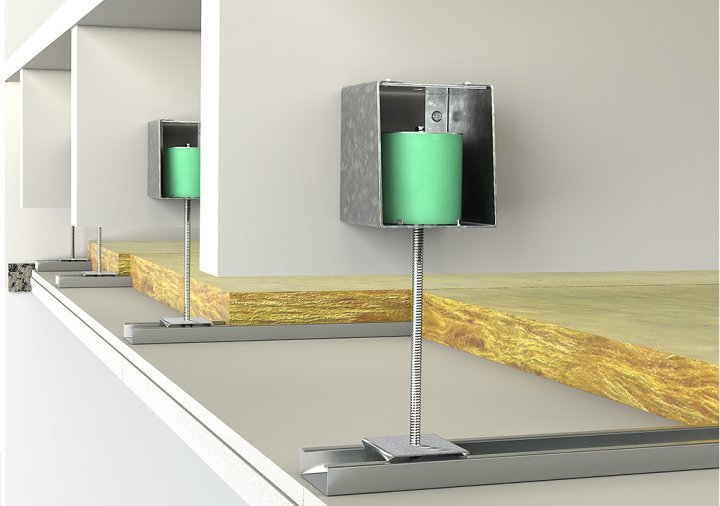 Akustiline ripplagesüsteem VT-MCH. Kinnitus saab kinnitada kahel erineval viisil; ülevalt või küljelt. See on suurepärane omadus, kui ruum on piiratud.