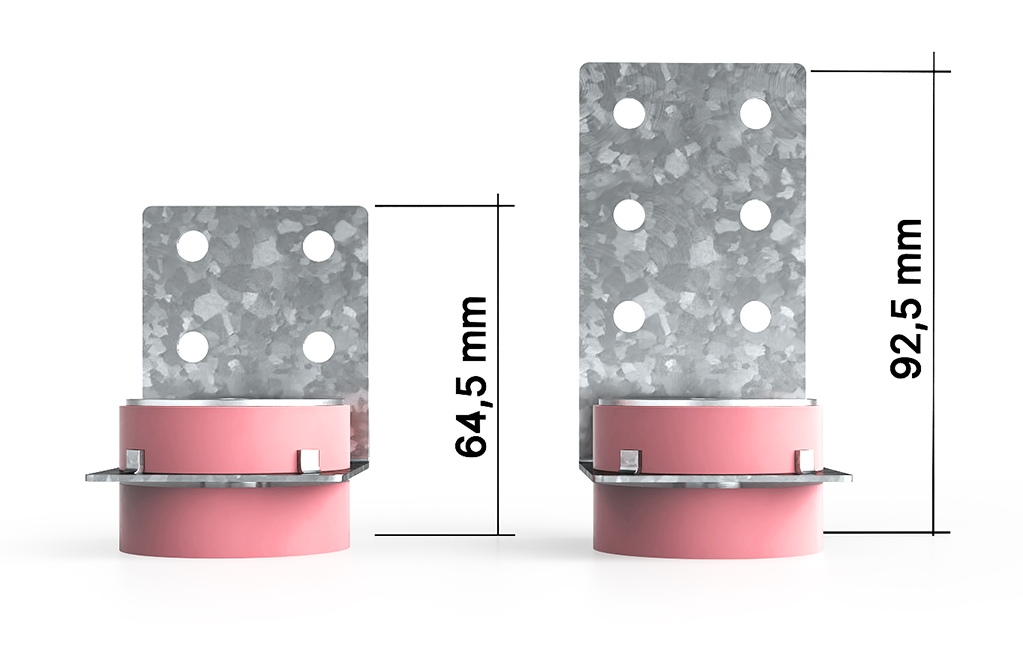Measurements showing the build height of Vibratecs Wall Mount VT-AWS L1 and L2, used for decoupling walls to reduce structure borne noise.