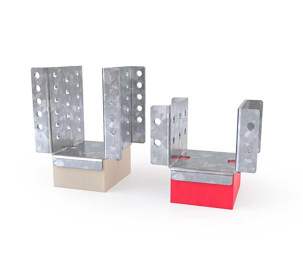 Vibratec's flexible floor bracket VT-FFB for constructing elastic, floating floors, in markets where wooden studs are 48 mm in thickness. This bracket comes in two versions depending on the size of your floor joists. In this image the elastic pad is 25 mm thick.