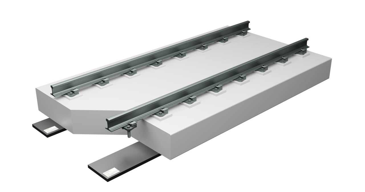 Novodamp mat underneath slab track: It gives elastic support and vibration isolation to rail infrastructure.