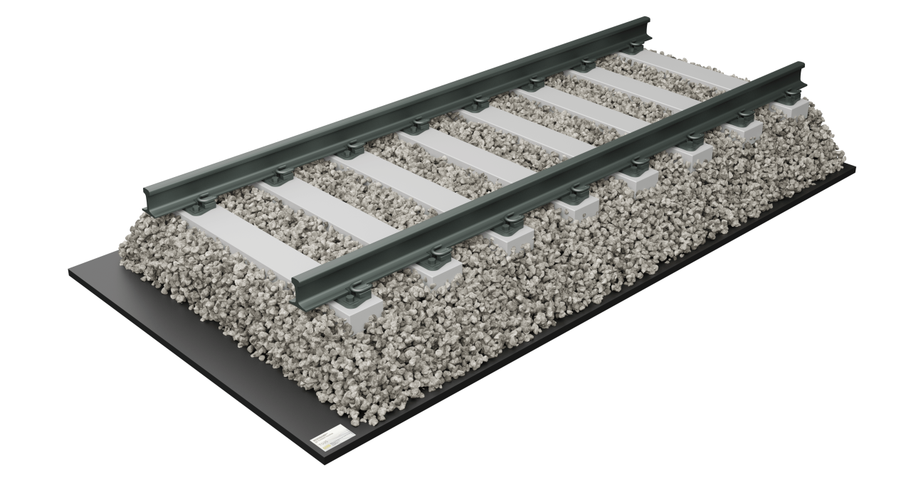 Novodamp mat under ballast for vibration isolation of track. It gives elastic support and vibration isolation to rail infrastructure.
