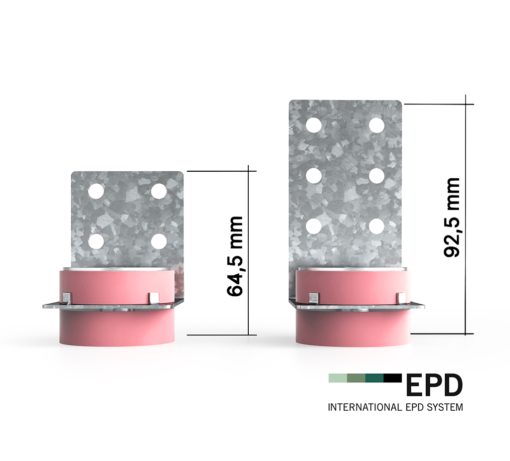 Measurements showing the build height of Vibratecs Wall Mount VT-AWS L1 and L2, used for decoupling walls to reduce structure borne noise. An EPD certified product.