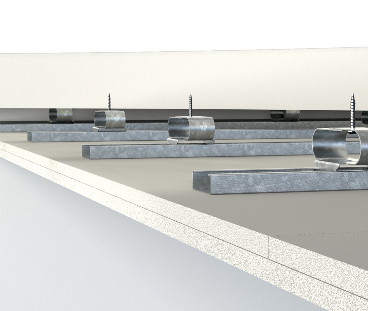 The Vibratec acoustic ceiling connector VT-ACC is designed for easy installation and good performance. The build height of the system is minimal, only 47 mm plus a recommended 3 mm deflection.